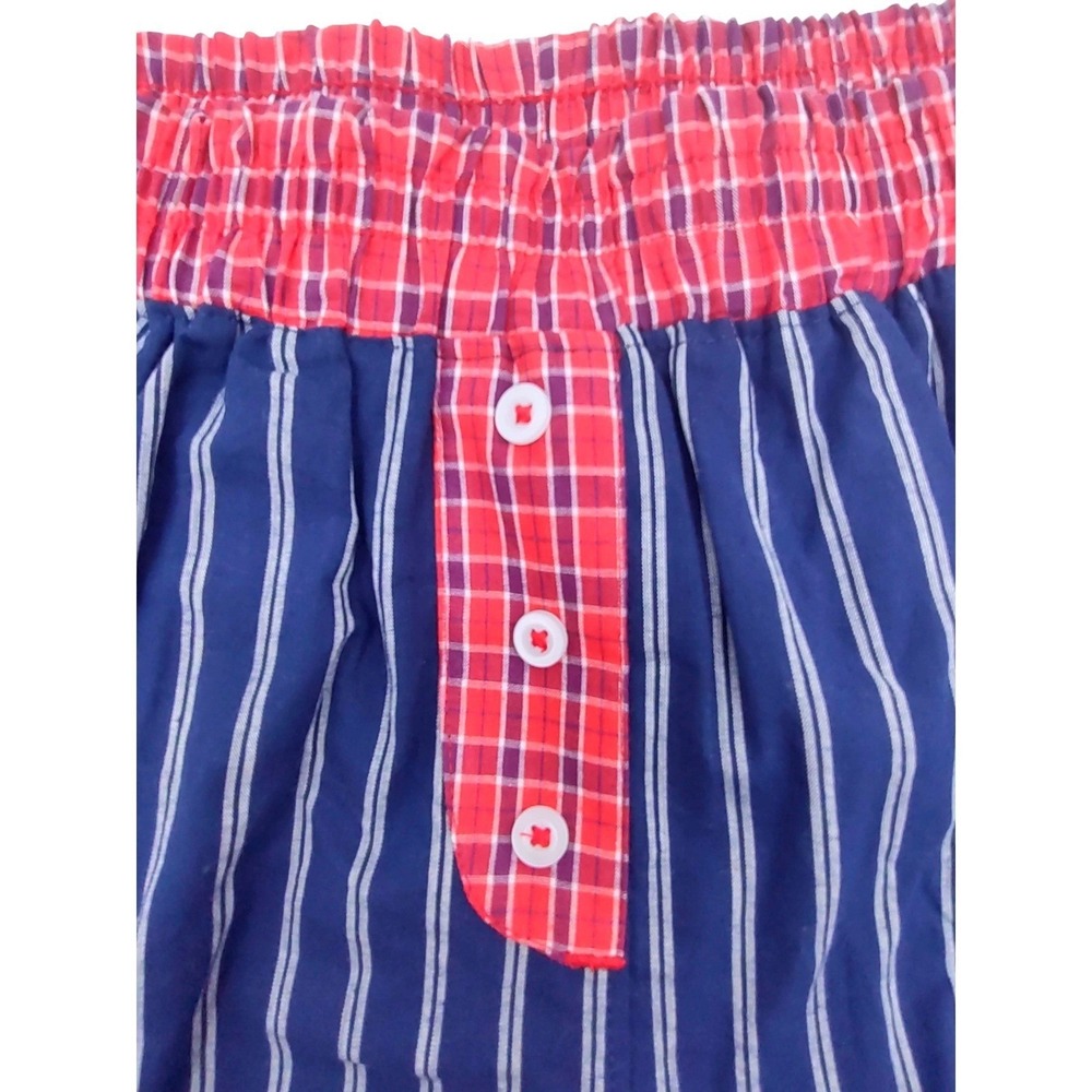 2 Cotton Sleep Shorts Womens XL Pajama Boxer Pockets Red Gingham & Blue Striped - Picture 7 of 11